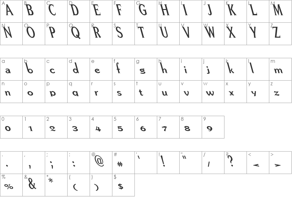 Peregrine font character map preview