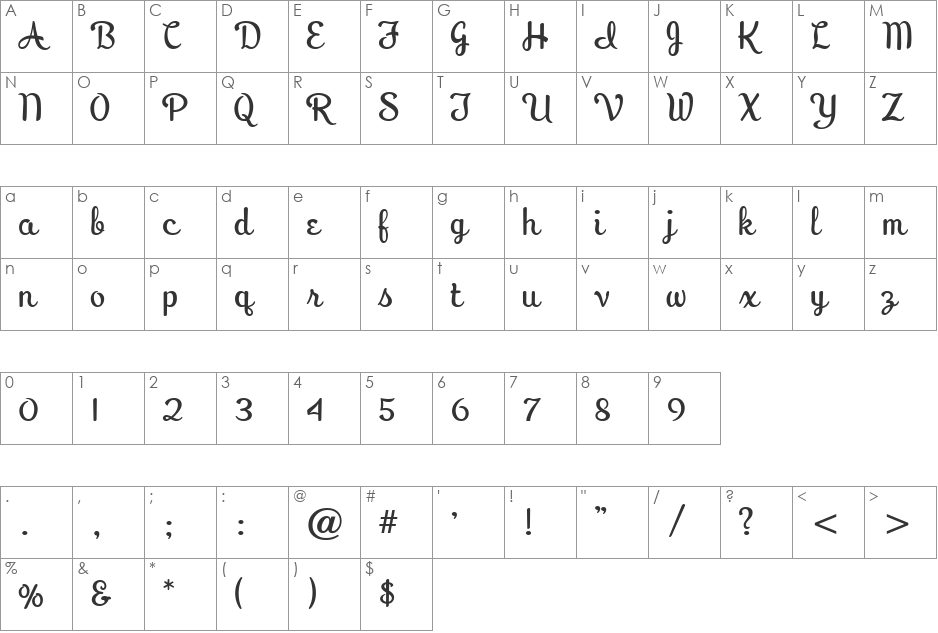 PeregroyJF font character map preview