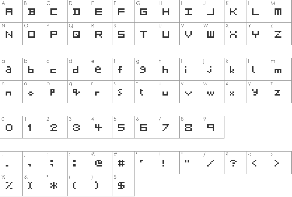 Period X font character map preview