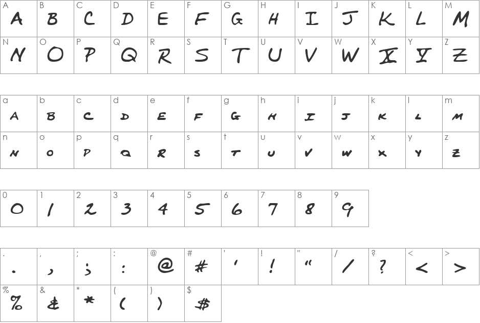 PerkinsHand font character map preview