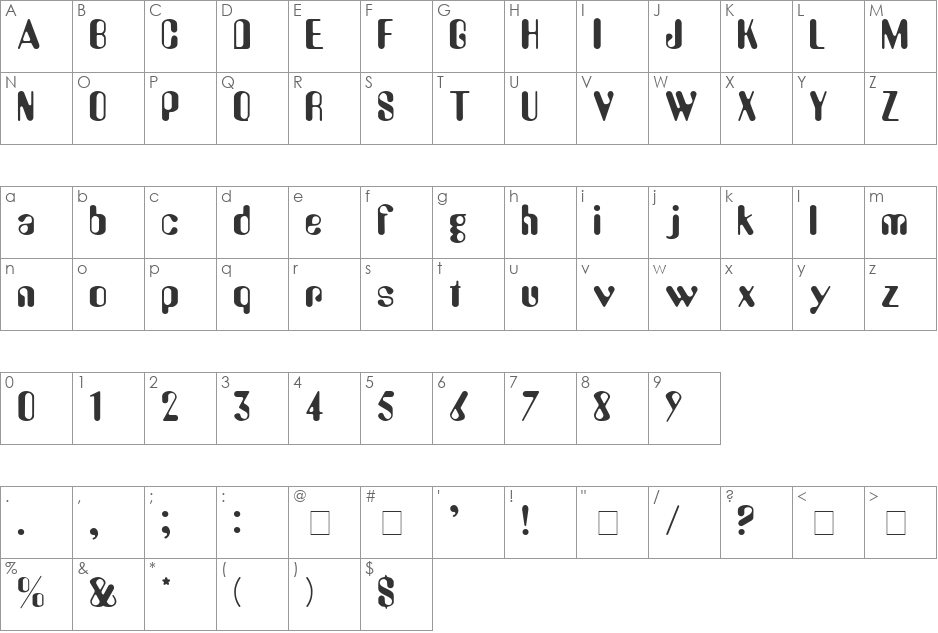 Perkle Display SSi font character map preview
