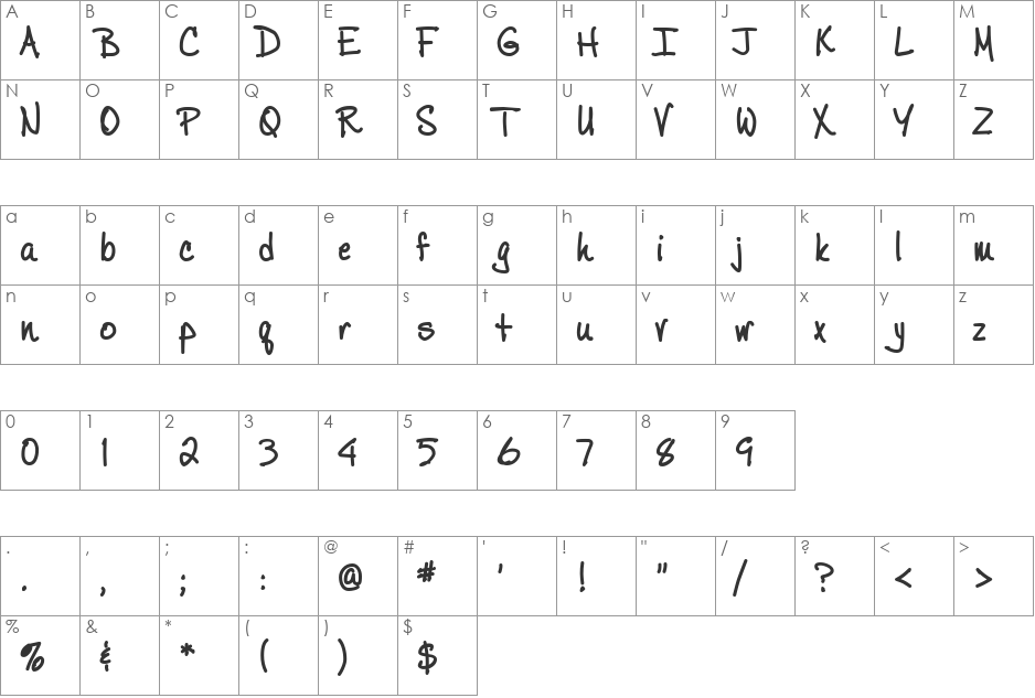 Perky font character map preview