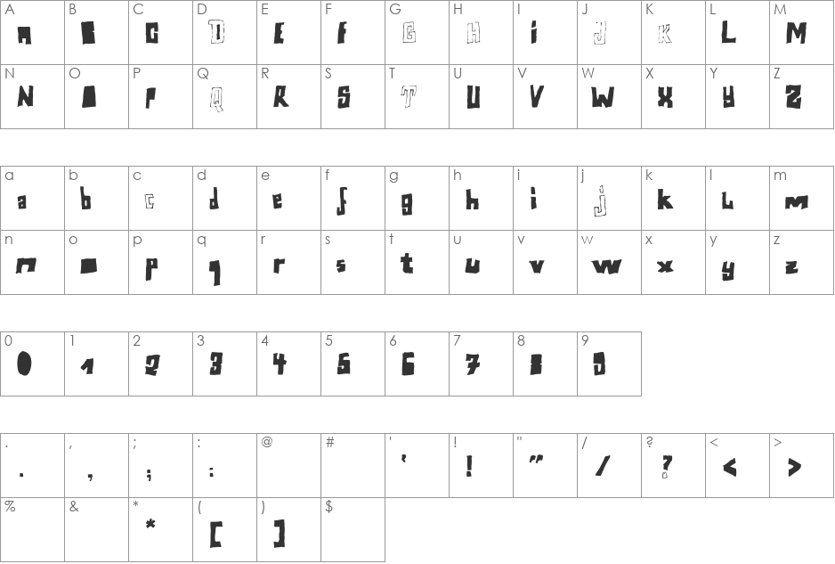 Perlon font character map preview
