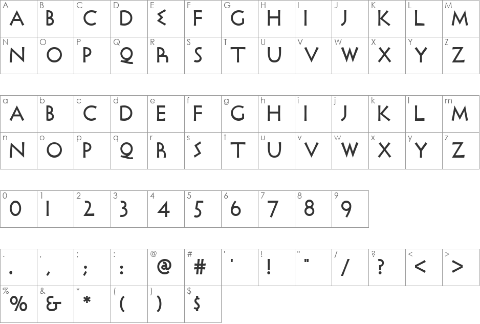 Persephone NF font character map preview
