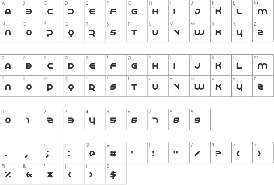 Perspire font character map preview