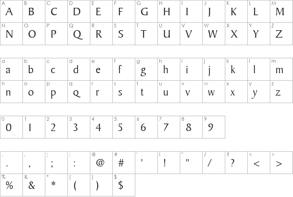 Persuasion SSi font character map preview