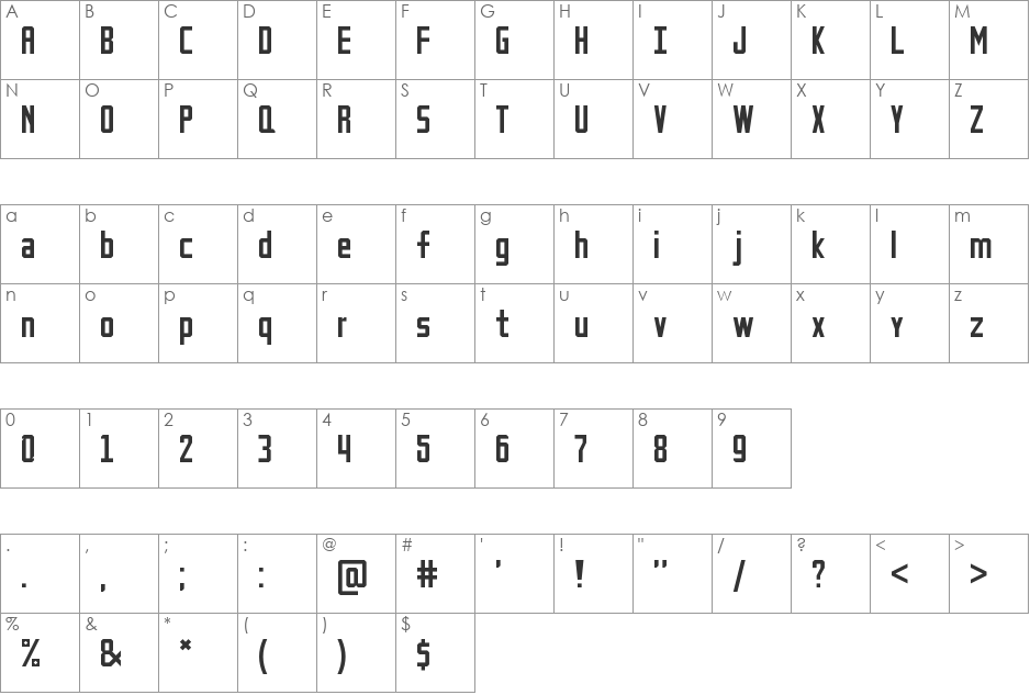 Petak Square font character map preview