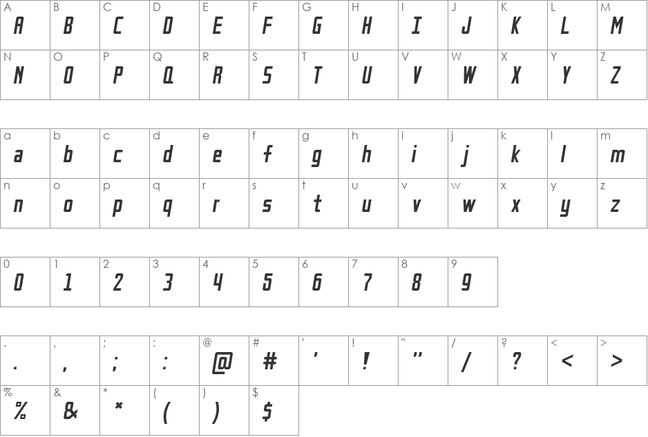 Petak Square font character map preview
