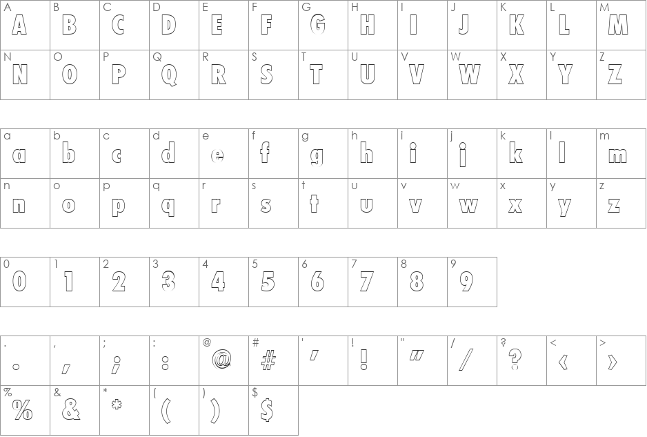 PeterBeckerCondOutline-ExtraBo font character map preview
