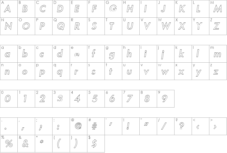 PeterBeckerOutline-Medium font character map preview