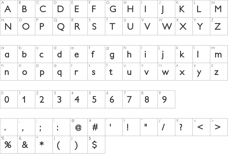PetitaBold font character map preview