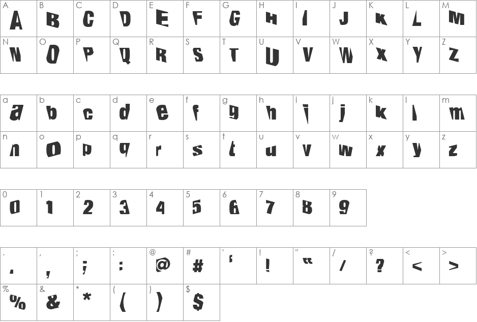 Petroleum font character map preview