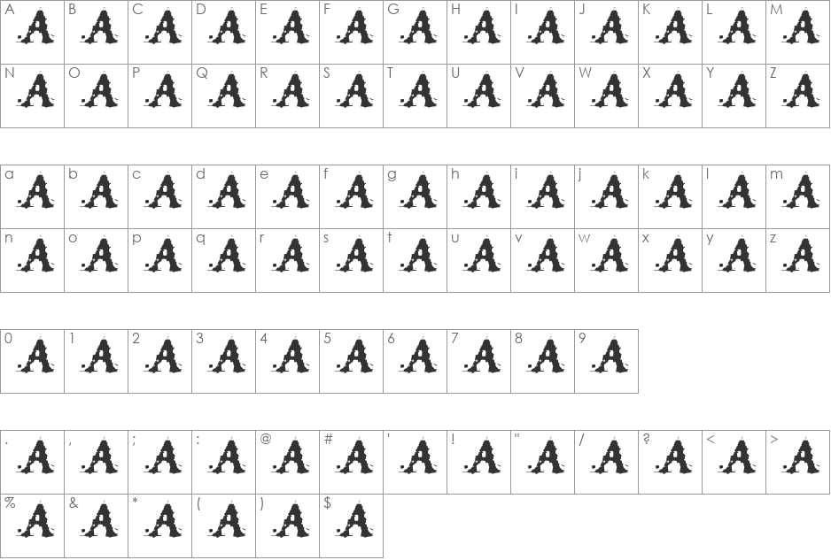 Petrra fam font character map preview