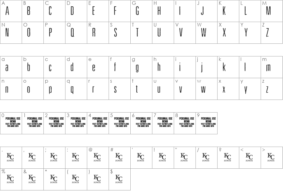 Pewter font character map preview