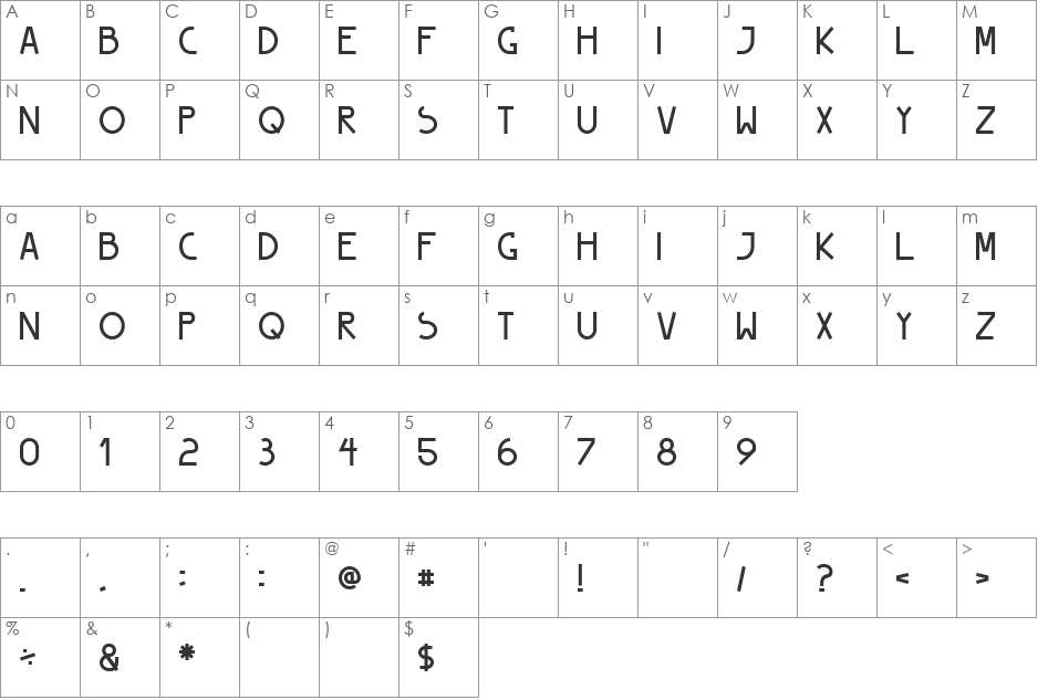 Peyo font character map preview