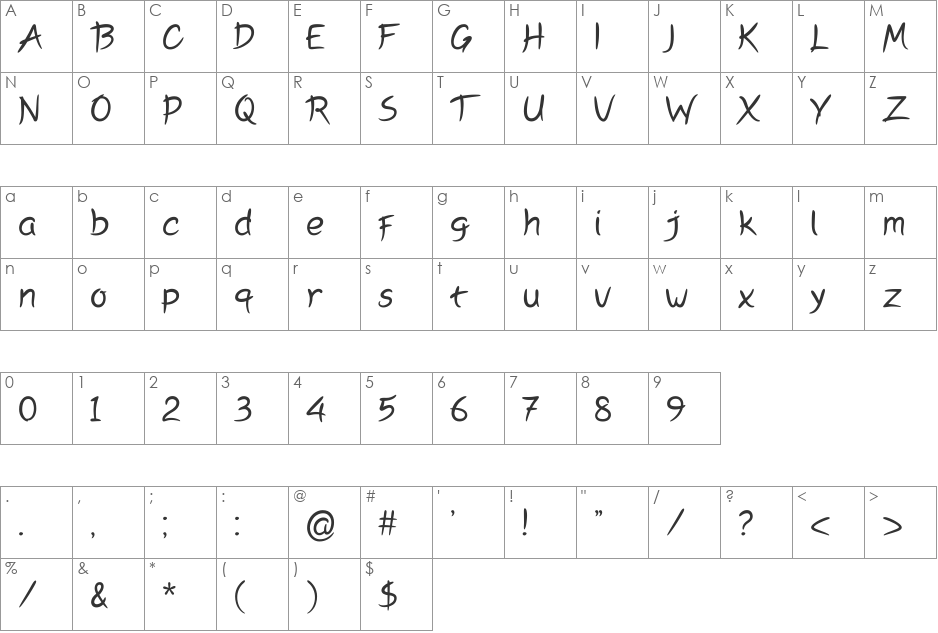 Peyori font character map preview