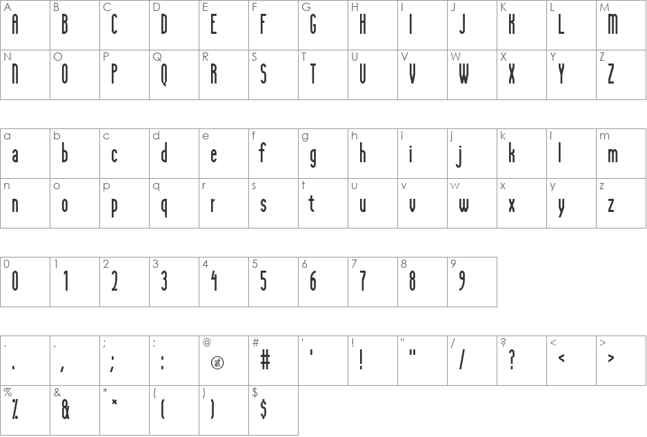 Pfeiffer Tall font character map preview