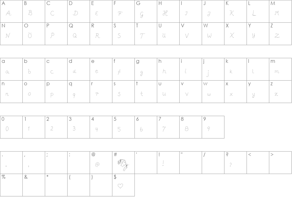 Pffft font character map preview
