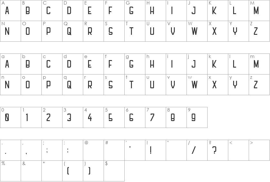 PFHALL font character map preview
