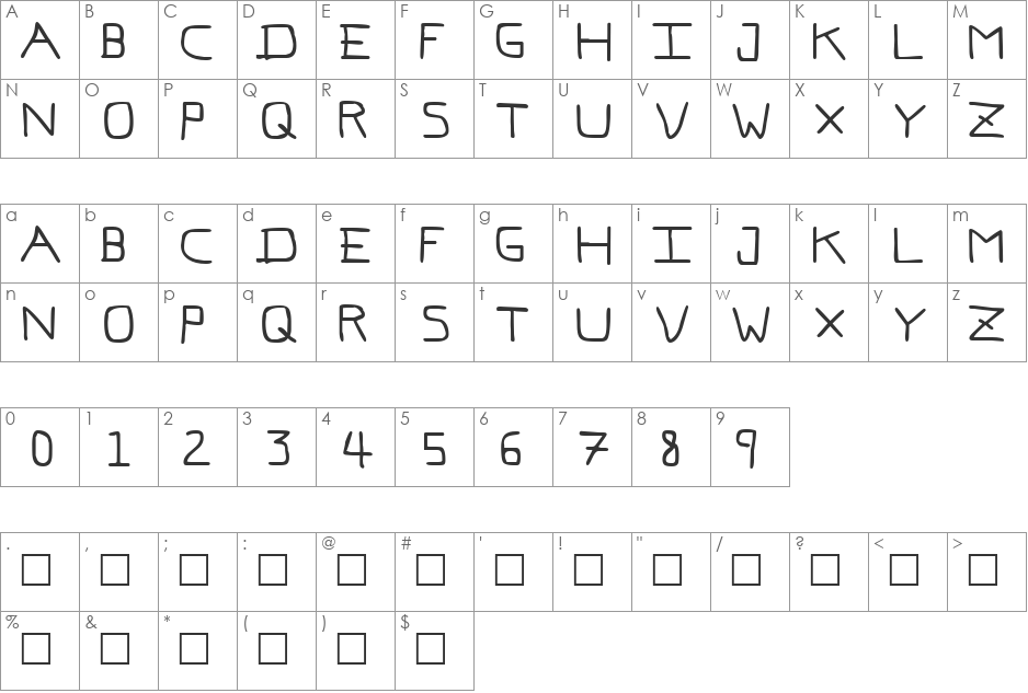 Pfvvbf7 font character map preview