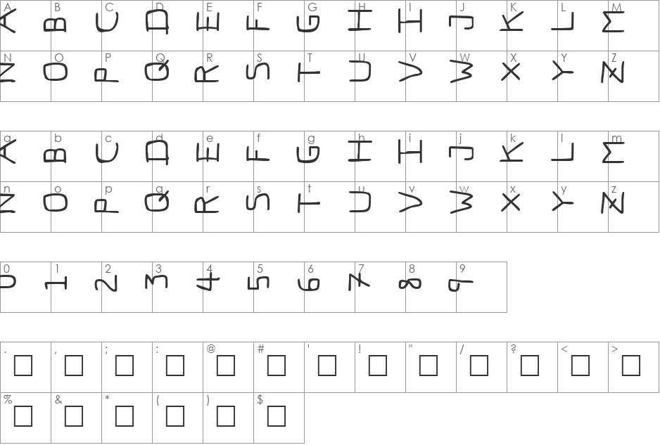 Pfvvbf7s font character map preview