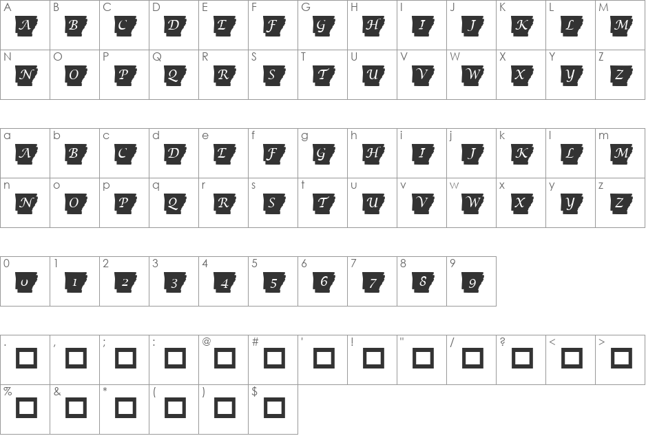pf_arkansa font character map preview