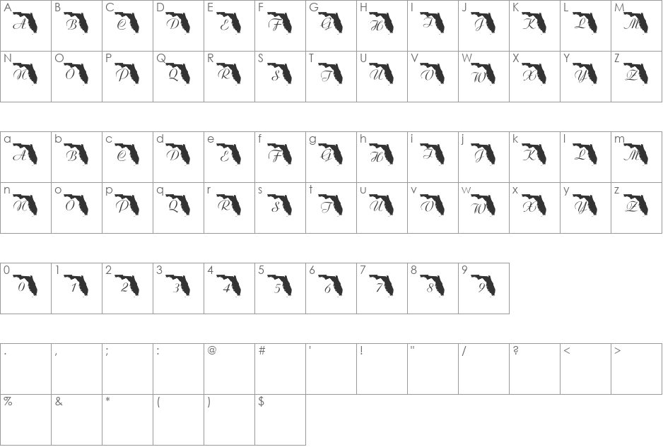 pf_fl font character map preview