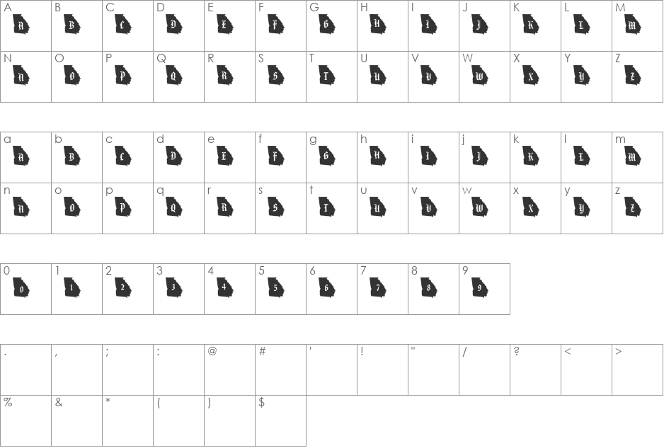 pf_ga font character map preview