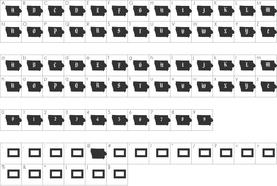 pf_ia font character map preview
