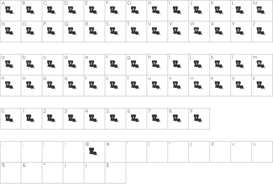 pf_la font character map preview