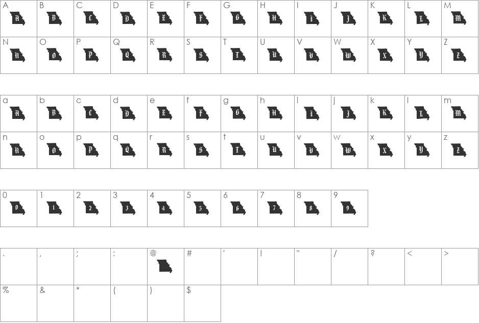 pf_mo font character map preview