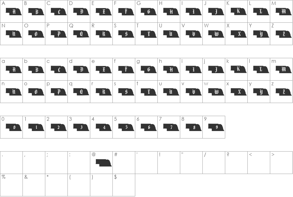 pf_ne font character map preview