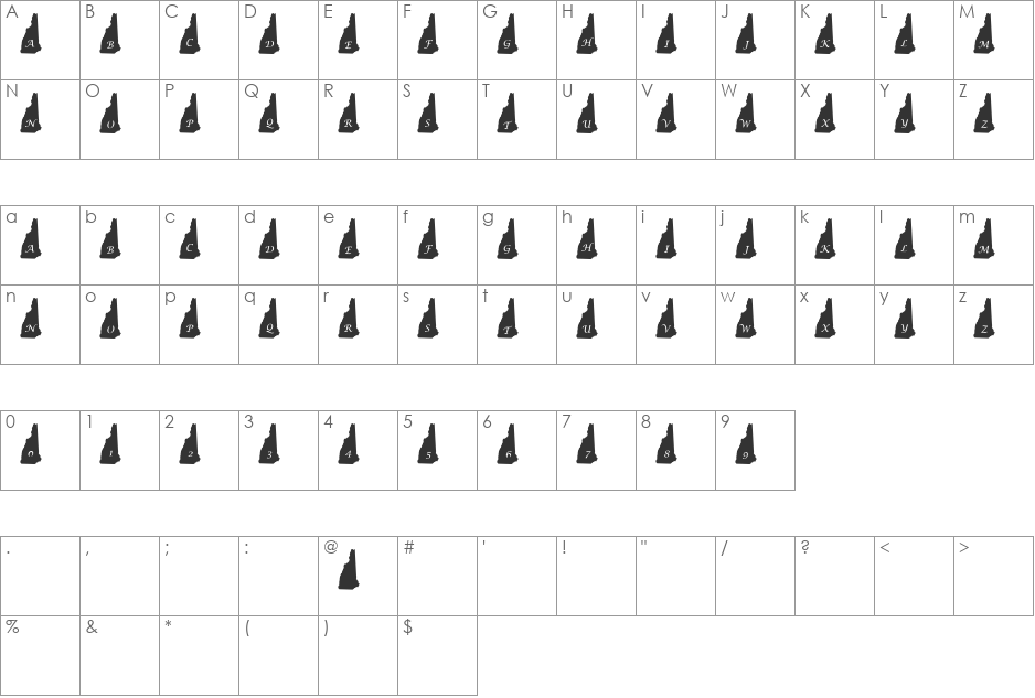pf_nh font character map preview