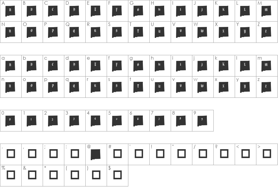 pf_nm font character map preview