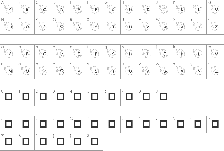 pf_oliphant1 font character map preview