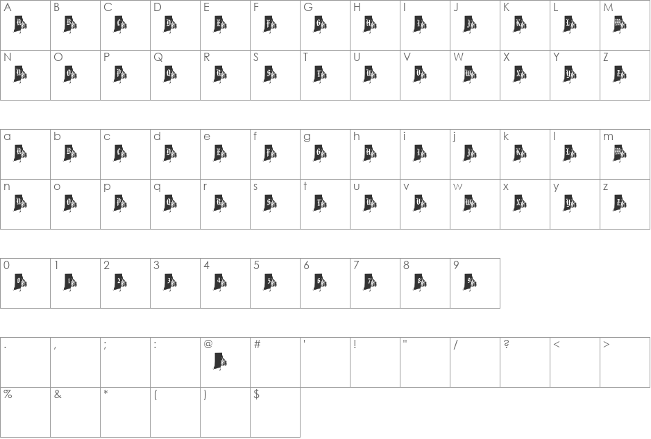 pf_ri font character map preview