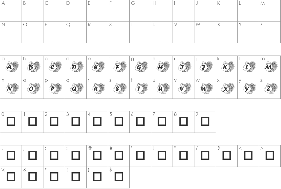 pf_turkey2 font character map preview