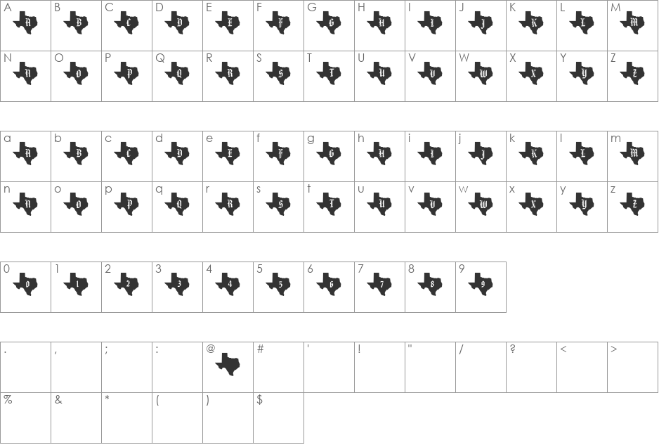 pf_tx font character map preview