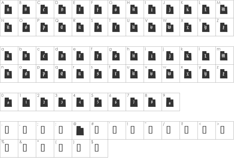 pf_ut font character map preview