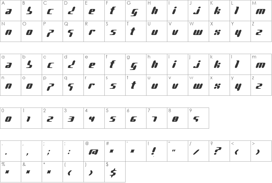 pg GENE font character map preview