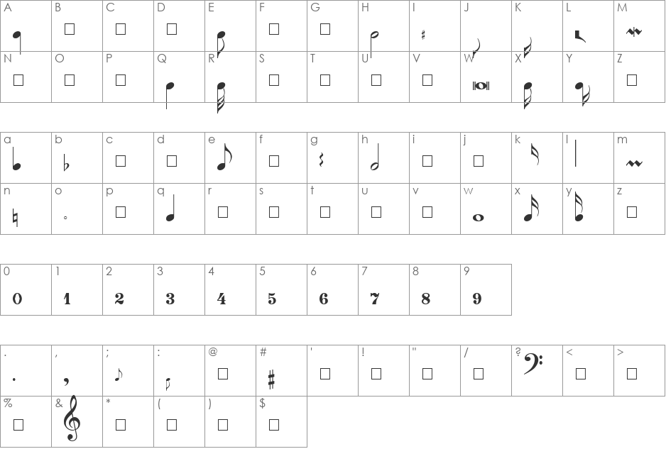 PG Music Font font character map preview