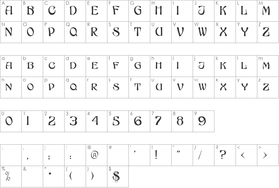 Phaeton font character map preview