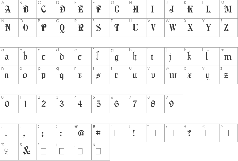 Phalyn font character map preview