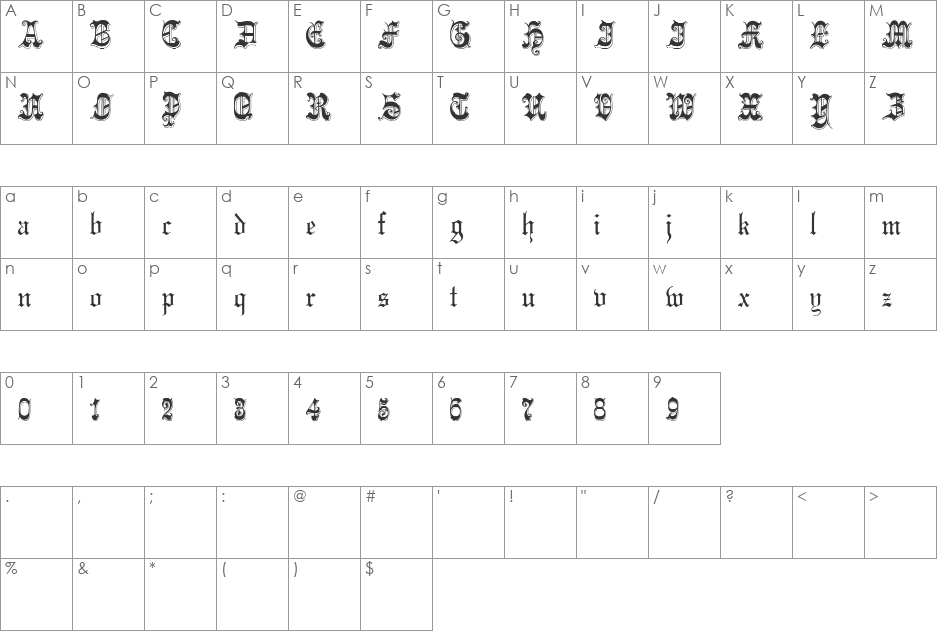 Phantasinian font character map preview