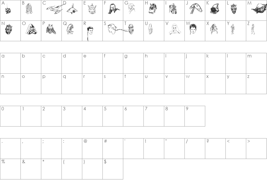 Phantom Dingbats font character map preview