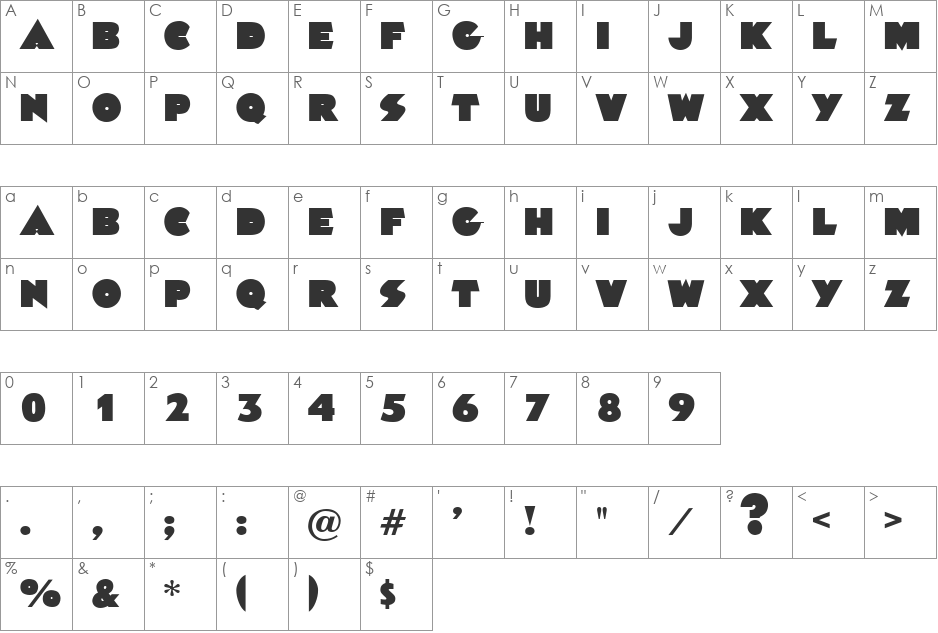Pharao font character map preview