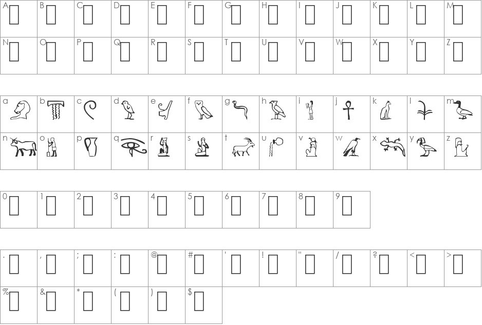 Pharaoh font character map preview