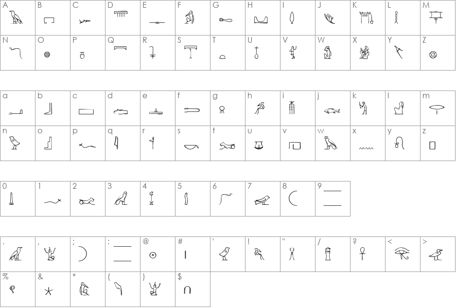 PharaohGlyph font character map preview
