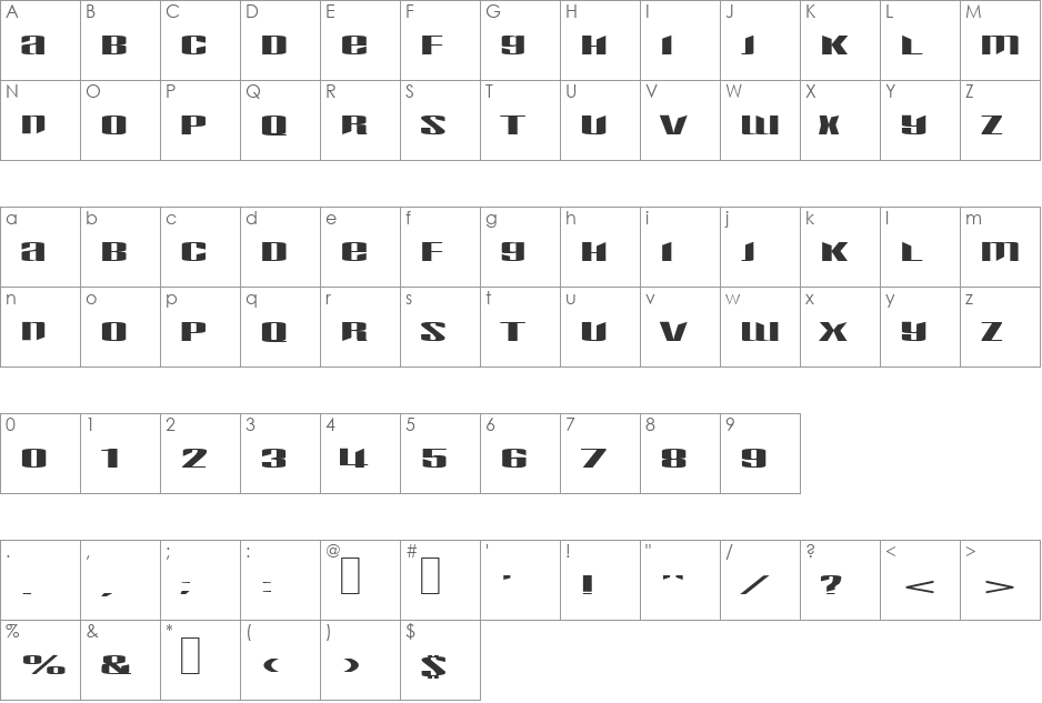 Phatboy font character map preview