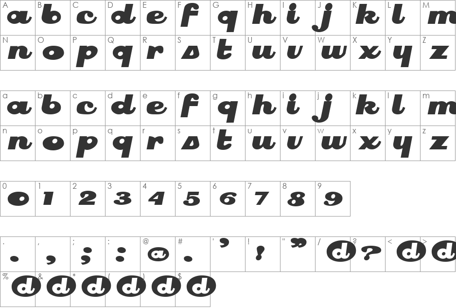 Phatboyz font character map preview
